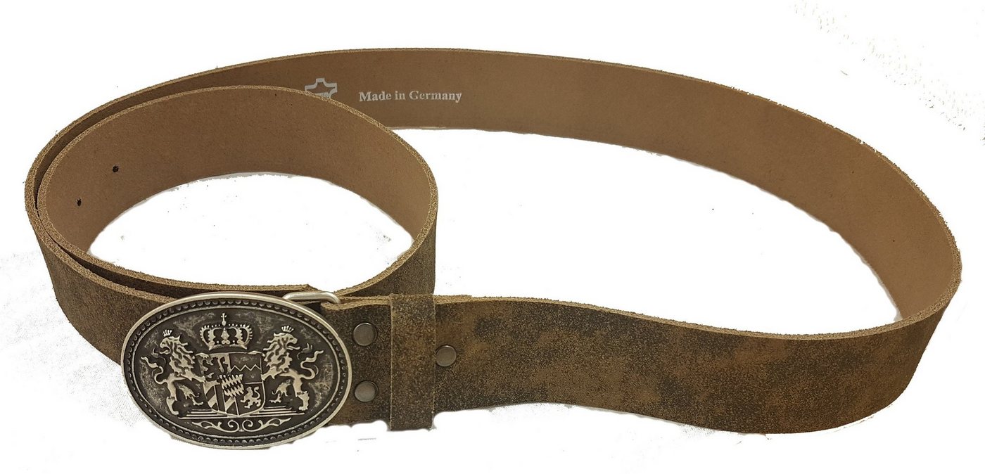 Pezzo D'oro Ledergürtel Trachtengürtel, Bayernschließe, braun-oliv,made in Germany Vollledergürtel – Bild 3 von 4