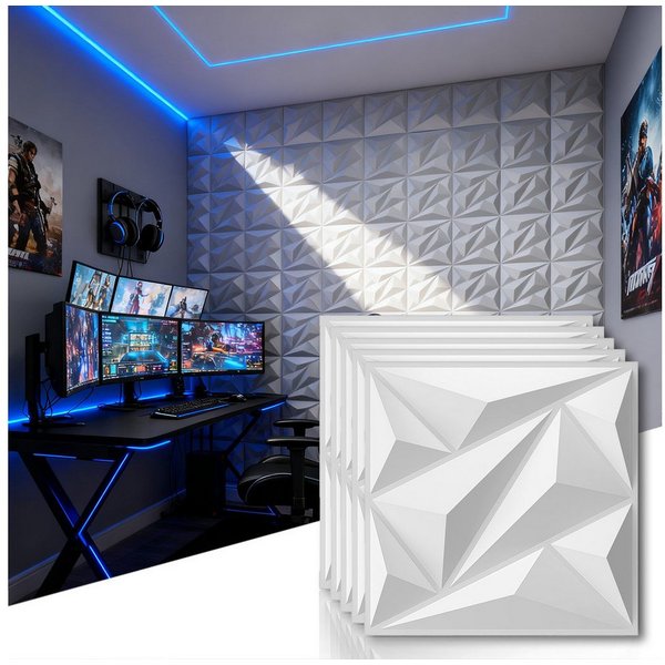 PFCTART 3D Wandpaneel 20 Stück 3D Wandpaneele Diamant Design – Hochsteifes PVC, 30×30 cm, 0,09 qm, (20-tlg., Nicht verformbar, leicht zu reinigen – für Wohnzimm