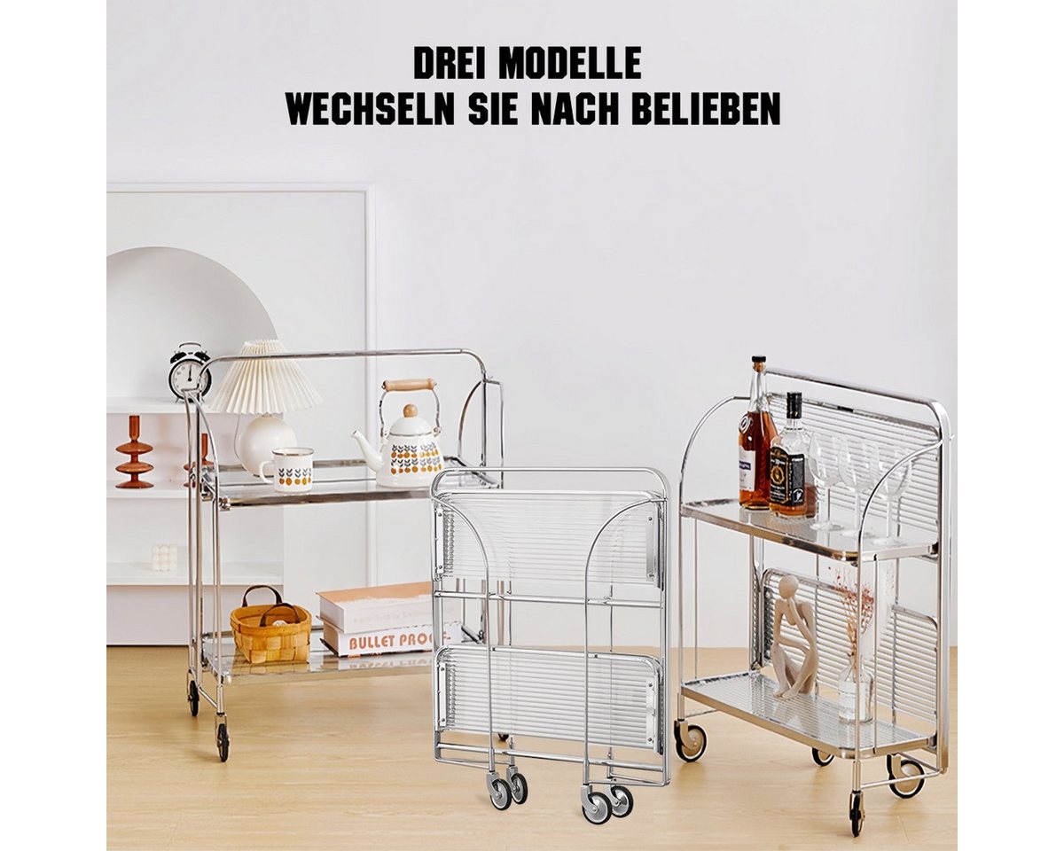 PFCTART Beistellwagen Mobile Storage Folding Trolley, Servierwagen, zusammenklappbar, (Set, 68×40×80 cm – Regal mit Rollen, klappbarer Beistellwagen für Bar/Küc – Bild 4 von 5