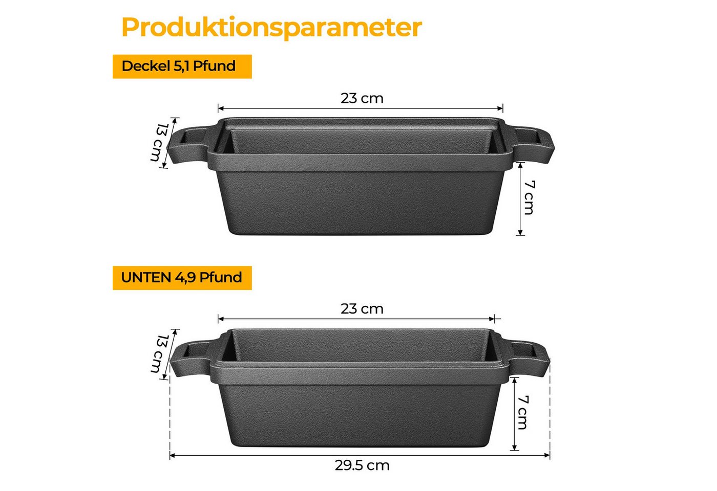 PFCTART Brotbackform Gusseiserne Brotbackform 22,9 × 12,7 cm (9×5 Zoll), (Set 1-tlg), 2-in-1 Kastenform mit Deckel – ideal für Sauerteig & Hackbraten – Bild 4 von 5