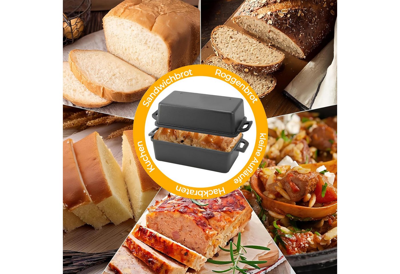 PFCTART Brotbackform Gusseiserne Brotbackform 22,9 × 12,7 cm (9×5 Zoll), (Set 1-tlg), 2-in-1 Kastenform mit Deckel – ideal für Sauerteig & Hackbraten – Bild 5 von 5