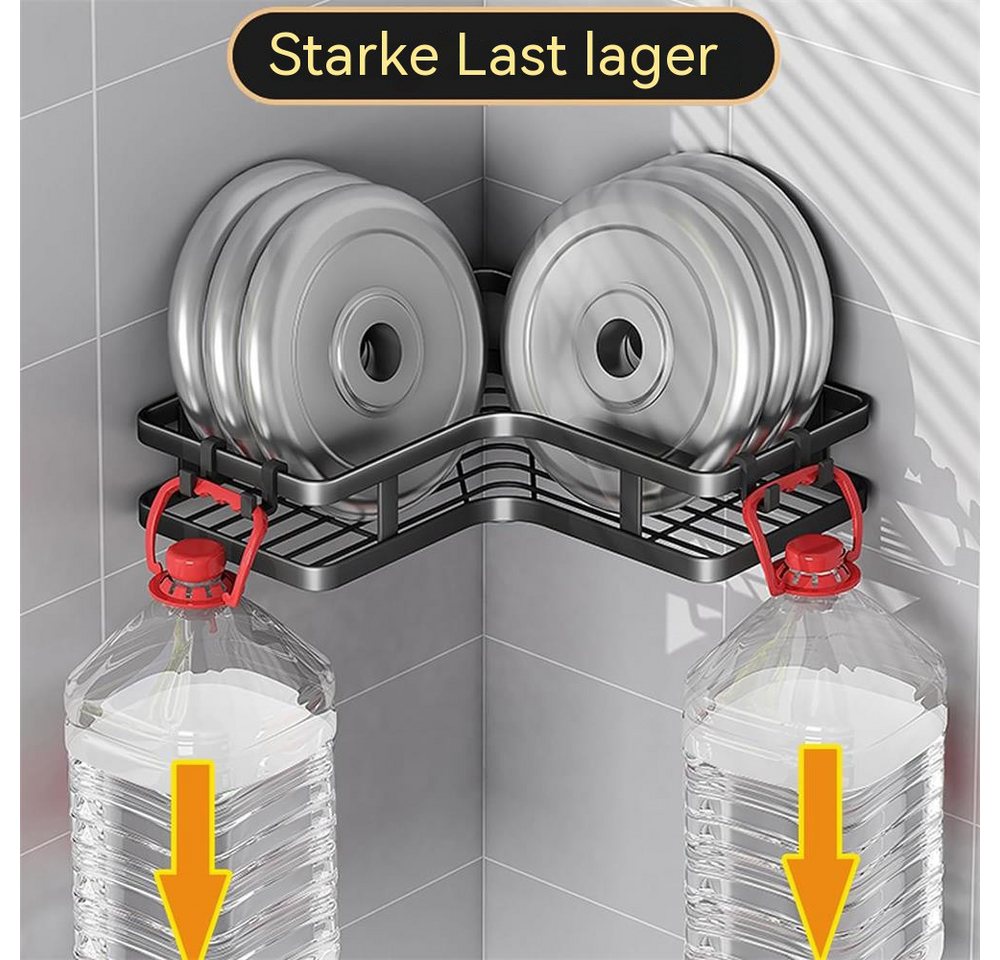 PFCTART Duschablage Ohne Bohren Schwarz Eckregal, Duschregal Schwarz Ecke 2 Stück, Set 2-tlg., Badezimmer Organizer mit 4 Haken, Shower Shelf Dusche Zubehör – Bild 5 von 5