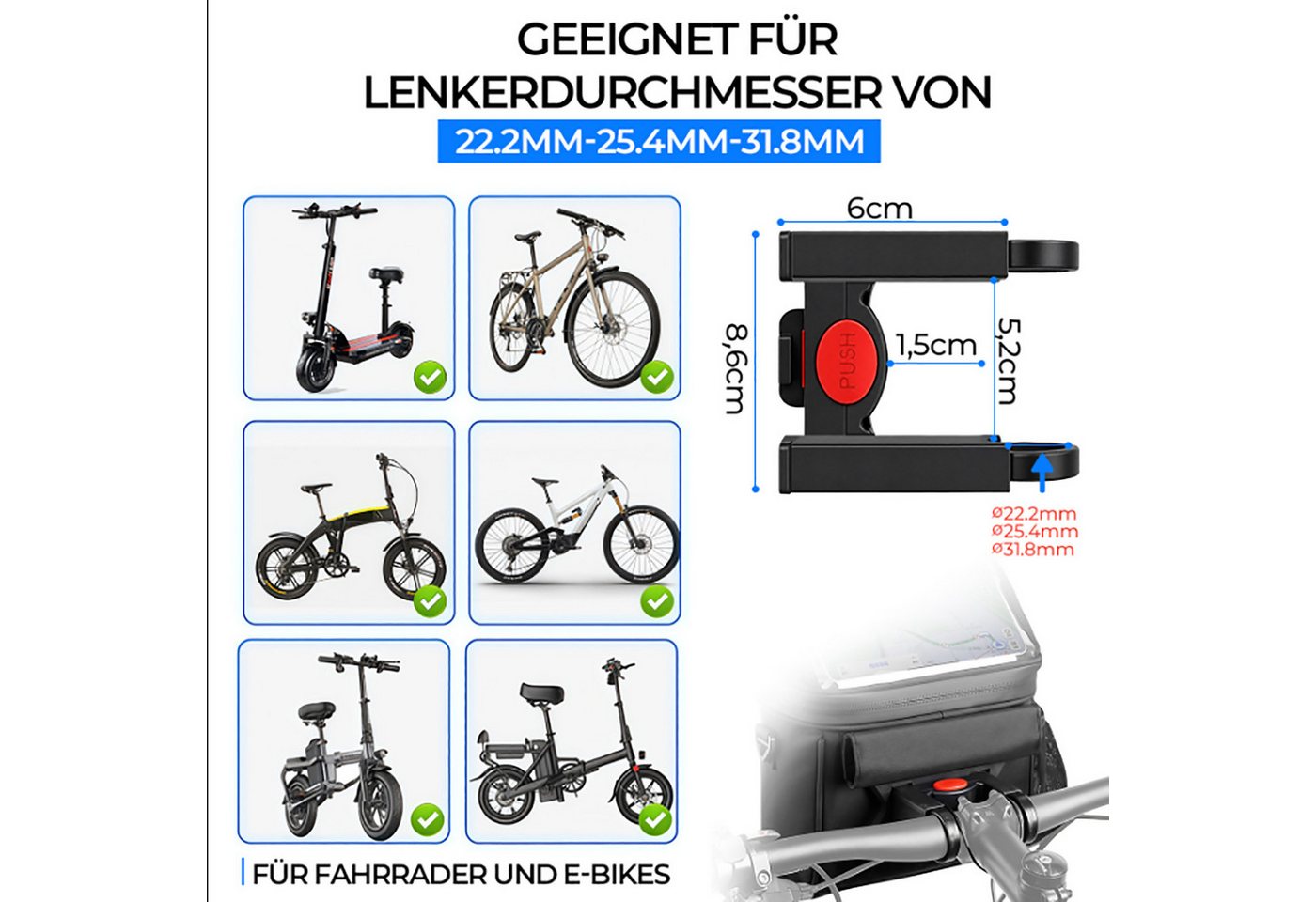 PFCTART Fahrradtasche 4,5 L Fahrrad-Lenkertasche, fahrradtasche lenker, fahrradtasche (Set, 1-tlg., Geeignet für die Montage an 7/8 Zoll, 1 Zoll und 1,25 Zoll L – Bild 3 von 5