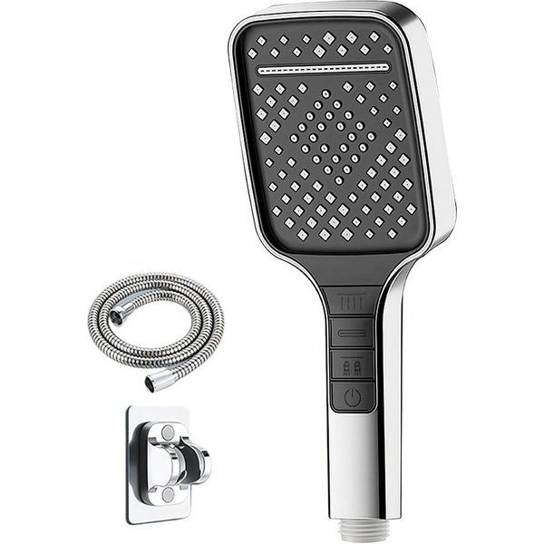 PFCTART Handbrause Hochdruck-Duschkopf mit sieben Sprühmodi (mit Sockel und Schlauch), (Set, 3-tlg., Inkl. 1,5m Schlauch & Halterung ohne Bohren – G1/2 Anschlus