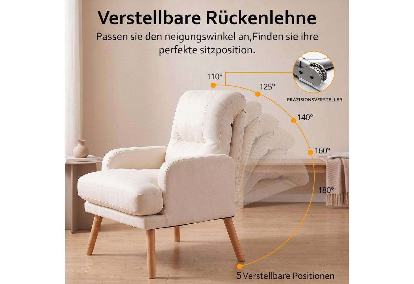 PFCTART Relaxsessel Relaxsessel mit Hocker, Lesesessel & Ohrensessel (Set, 1-St., Für Wohnzimmer, Schlafzimmer, Balkon, ca. 70 x 68 x 92 cm), Bequem, verstellba – Bild 3 von 5