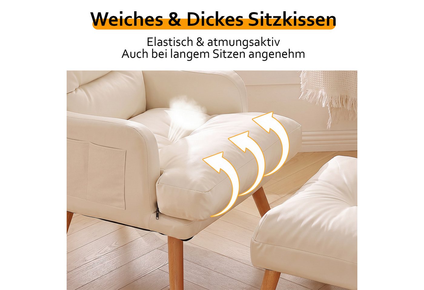 PFCTART Relaxsessel Relaxsessel mit Hocker, Lesesessel & Ohrensessel (Set, 1-St., Für Wohnzimmer, Schlafzimmer, Balkon, ca. 70 x 68 x 92 cm), Bequem, verstellba – Bild 5 von 5