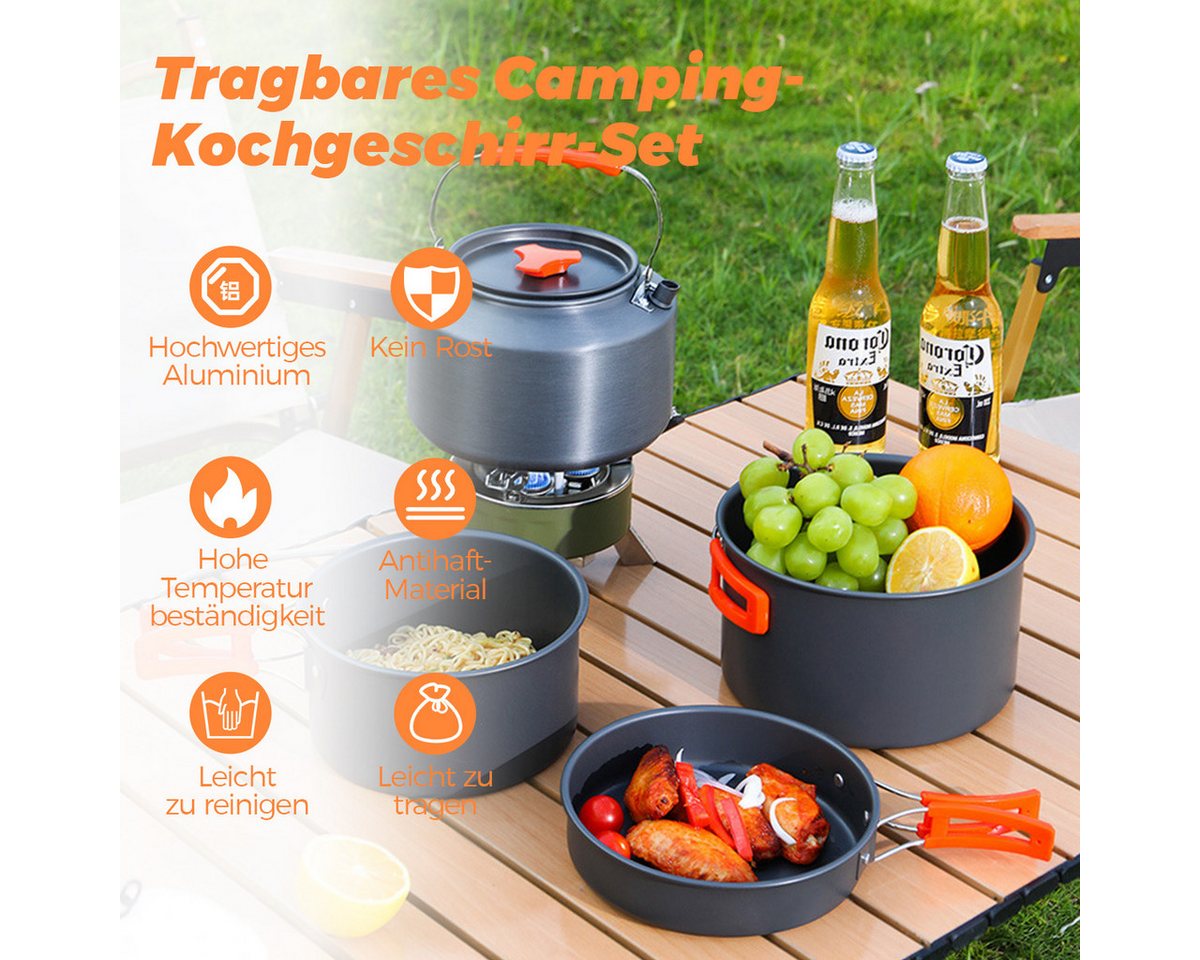 PFCTART Topf-Set Tragbares Camping-Kochset, 16-teiliges Kochgeschirr-Set, Aluminium (16-tlg), Kochtöpfe, Pfannen, Kessel – Bild 2 von 5