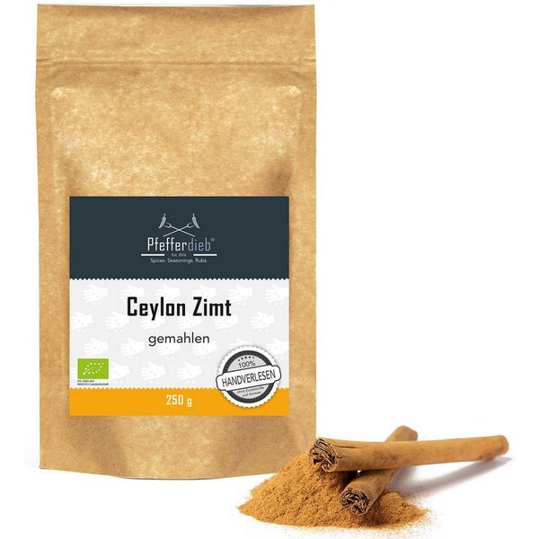 Pfefferdieb Gewürz Ceylon Zimt, gemahlen, BIO, 250g, Sanft & süßlich-zimtig. Allrounder für Bowls, Smoothies, Milchreis …