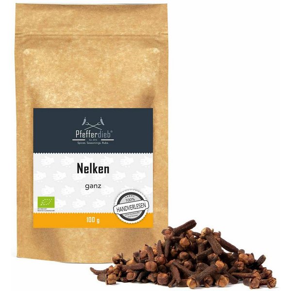 Pfefferdieb Gewürz Nelken handselektiert ganz, BIO, 100g, Würzig, angenehme intensive und süßlich-scharfe Note, sehr aromatisch