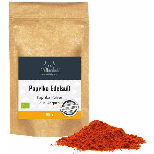 Pfefferdieb Gewürz Paprika edelsüß, gemahlen, ungarisch, BIO, 100g, Edelsüß, würzig aromatisch & fruchtig ohne Bitterkeit.