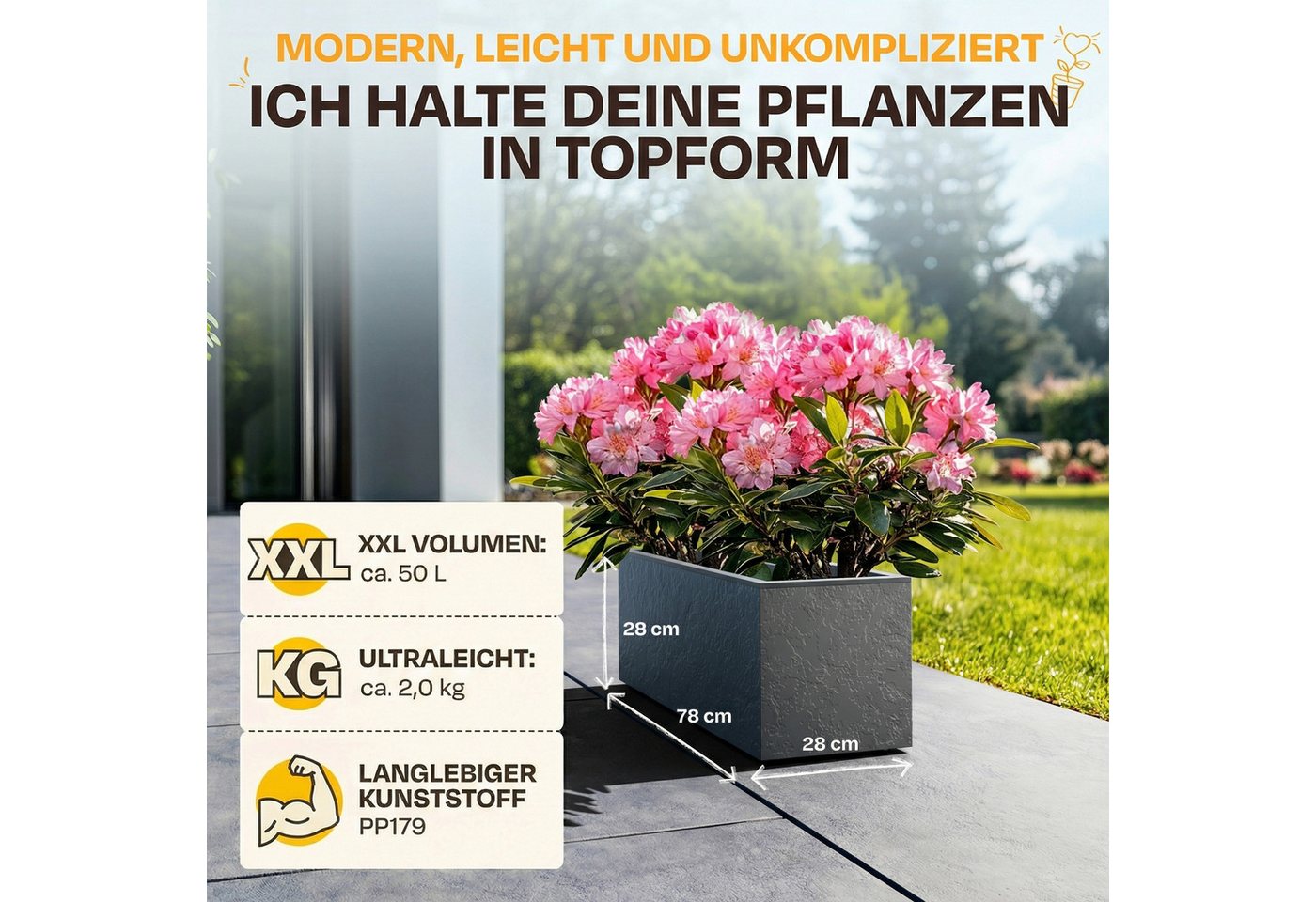 ONDIS24 Pflanzkübel Ondis24 Blumenkübel Vulkano, 50L Blumenkasten (2 St), mit cleverem Wasserspeicher am Boden – Bild 2 von 5