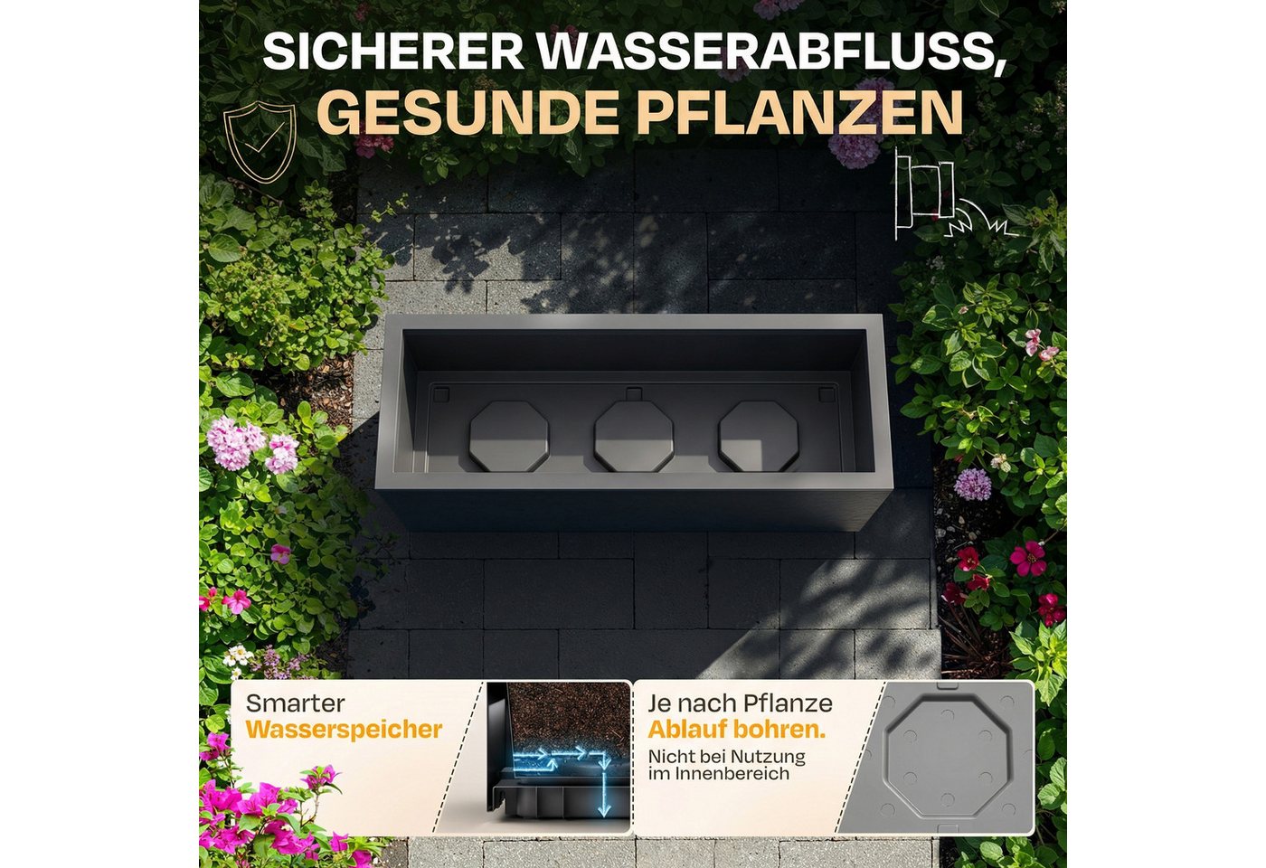 ONDIS24 Pflanzkübel Ondis24 Blumenkübel Vulkano, 50L Blumenkasten (2 St), mit cleverem Wasserspeicher am Boden – Bild 3 von 5