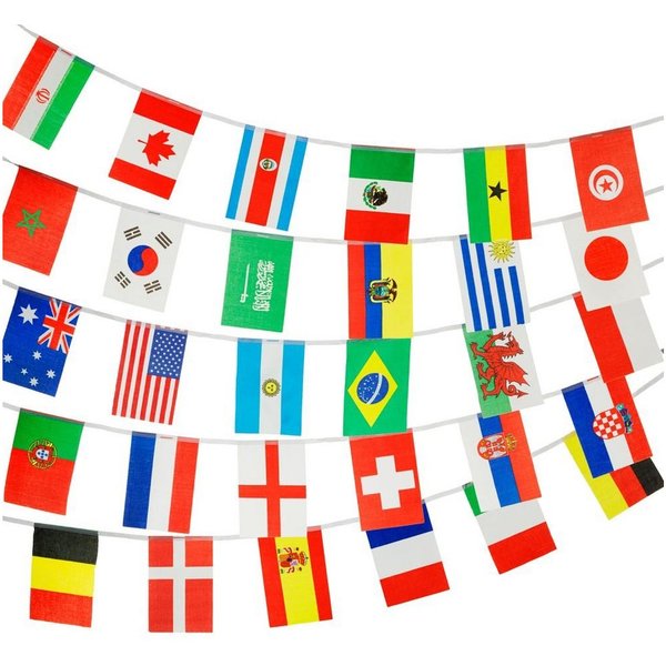 PHENO FLAGS Flagge Flaggenkette 10 Meter Girlande Fahnenkette Wimpelkette Deko, stabile Schnur