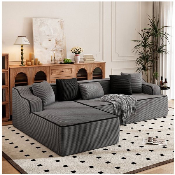 PHI VILLA Ecksofa, Boneless Couch 3-7 Sitzer, L Form Modulares Sofa Wohnzimmer Cord Keine Montage