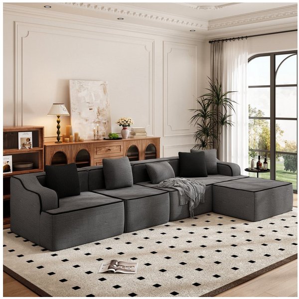 PHI VILLA Ecksofa, Boneless Couch 3-7 Sitzer, L Form Modulares Sofa Wohnzimmer Cord Keine Montage