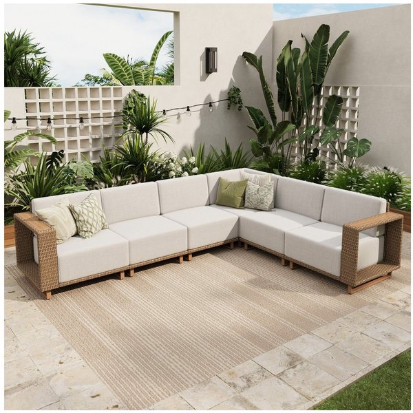 PHI VILLA Gartenlounge-Set, (Rattan Gartenmöbel Set Balkonmöbel, Allwetter Gartensofa Terassenmöbel Außen mit Dicken Weißen Kissen), Lounge Möbel Outdoor Sofa S