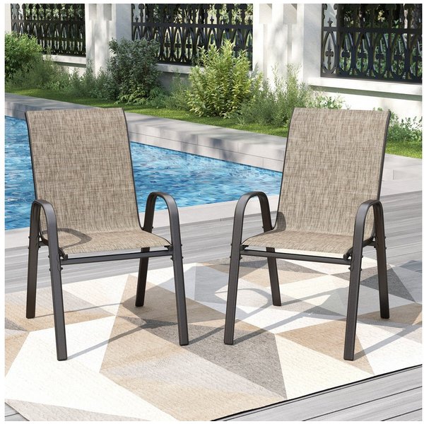 PHI VILLA Gartenstuhl (Gartensessel Stapelstühle Hochlehner, E-Lackierung Metallgestell für Hinterhof Veranda Terrasse Poolbereich, 2 St), 2er Set - 4er Set - 6