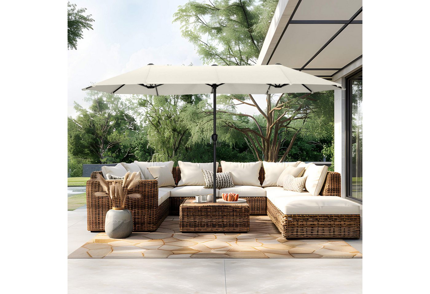 PHI VILLA Sonnenschirm, Balkon Rechteckig Groß Balkonschirm Garten Gartenschirm mit Kurbel UV Schutz Parasol Windfest, Mit der rostfreien Stahlstange und 12 Sta – Bild 5 von 5
