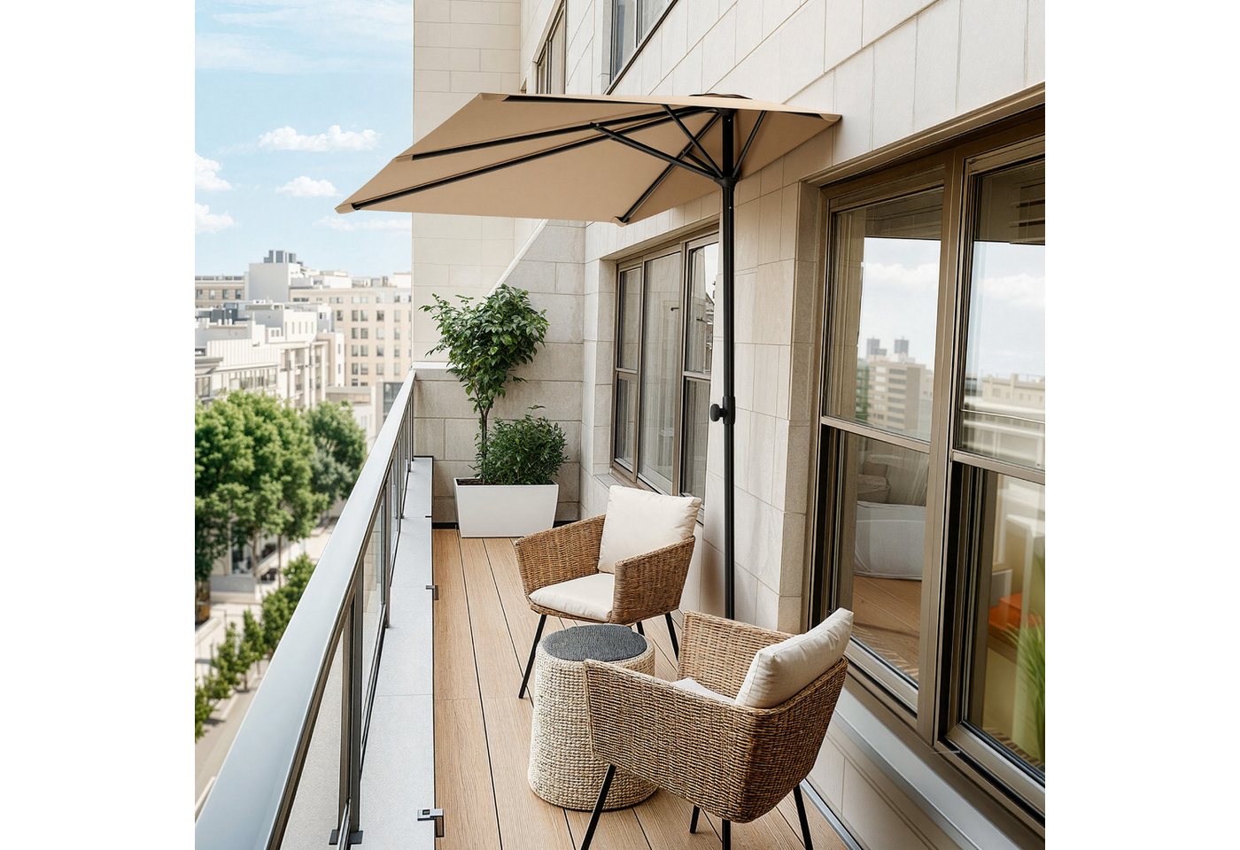 PHI VILLA Sonnenschirm, LxB: 250x130 cm, Halber Regenschirm Höhenverstellbar mit Klemme, Balkonschirm Windfest Stabil zum Mitnehmen – Bild 2 von 5
