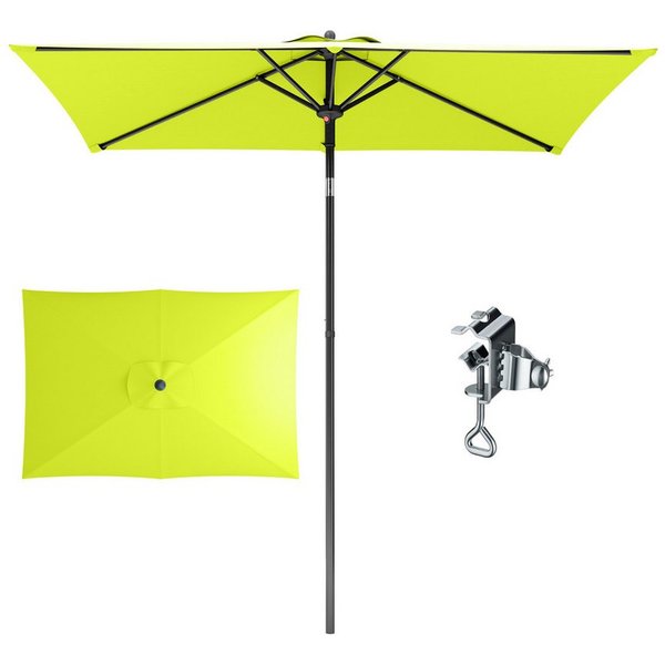 PHI VILLA Sonnenschirm, LxB: 210x130 cm, Regenschirm Eckig mit Klemme für Balkon, Gartenschirm Kippbar Windfest Stabil zum Mitnehmen UV50+ Schutz