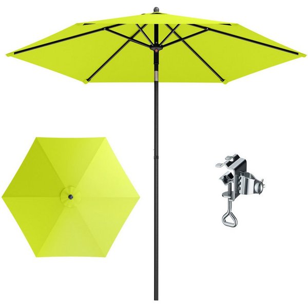 PHI VILLA Sonnenschirm, LxB: 230x220 cm, Gartenschirm UV50+ Schutz für Balkon Terrasse Balkongeländer Tisch, Regenschirm Rund mit Klemme Kippbar Windfest Stabil