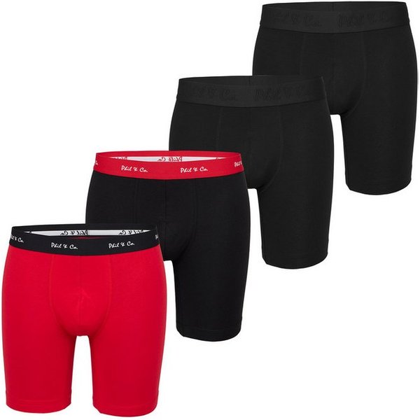 Phil & Co. Langer Boxer Long Boxer Briefs - langes Bein - Jersey - ohne störendes Etikett (4-St) Retroshorts Boxershorts Multipack Mehrpack Baumwolle Herren 4-P