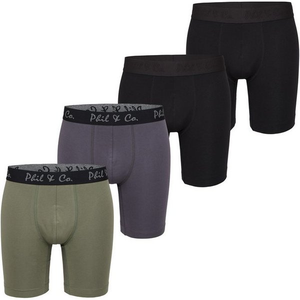 Phil & Co. Langer Boxer Long Boxer Briefs - langes Bein - Jersey - ohne störendes Etikett (4-St) Retroshorts Boxershorts Multipack Mehrpack Baumwolle Herren 4-P