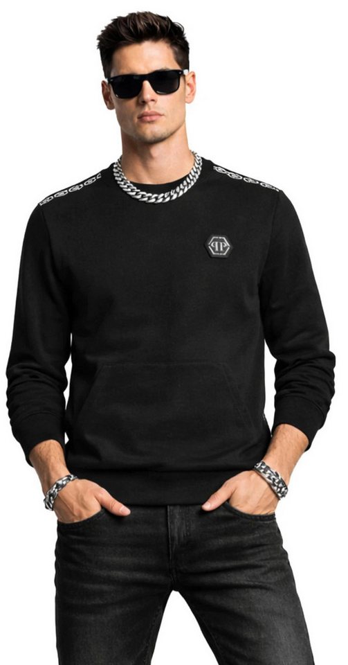 PHILIPP PLEIN Sweatshirt Sweater Tape Logo Pulli Pullover eine Kängurutasche und gerippte Abschlüsse – Bild 3 von 5