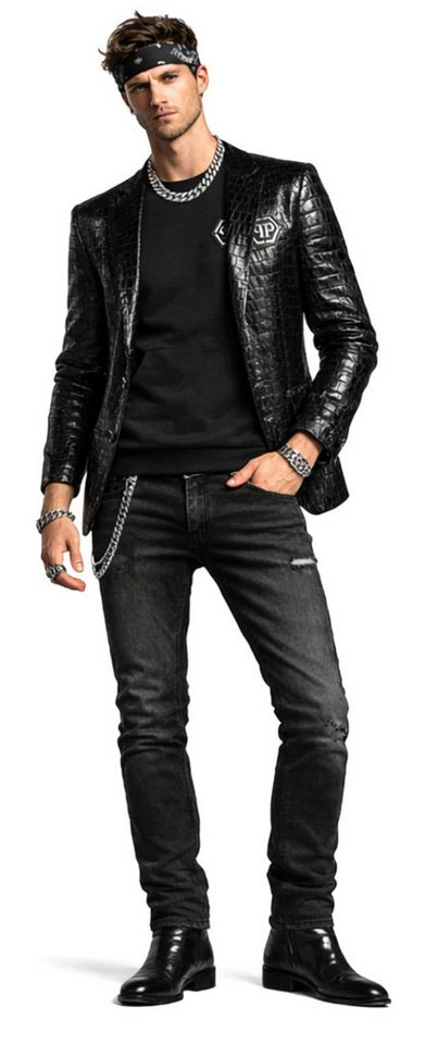 PHILIPP PLEIN Sweatshirt Sweater Tape Logo Pulli Pullover eine Kängurutasche und gerippte Abschlüsse – Bild 5 von 5