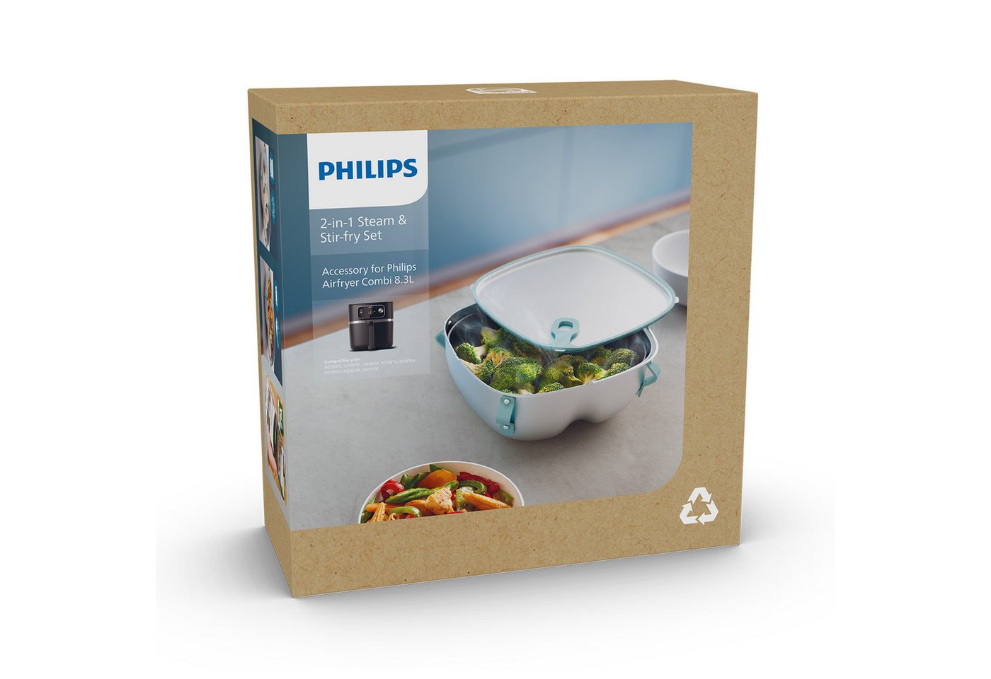 Philips Airfryer-Grillrost HD9960/00, 2-in-1: Wokpfanne und Dampfgareinsatz Airfryer Zubehör, passt zu Airfryer Combi 7000 Series, HD9876, 9880, spülmaschinenfe – Bild 2 von 5