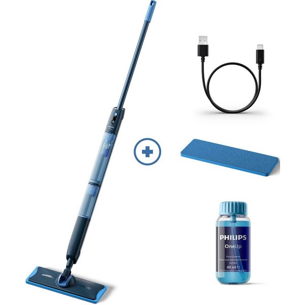 Philips Akku-Wischmopp OneUp elektrischer Wischer 5000 Series XV5113/01, 7,2 W, beutellos, 70 min Akku-Laufzeit, inkl. 1 Pad und 40 ml Reiniger