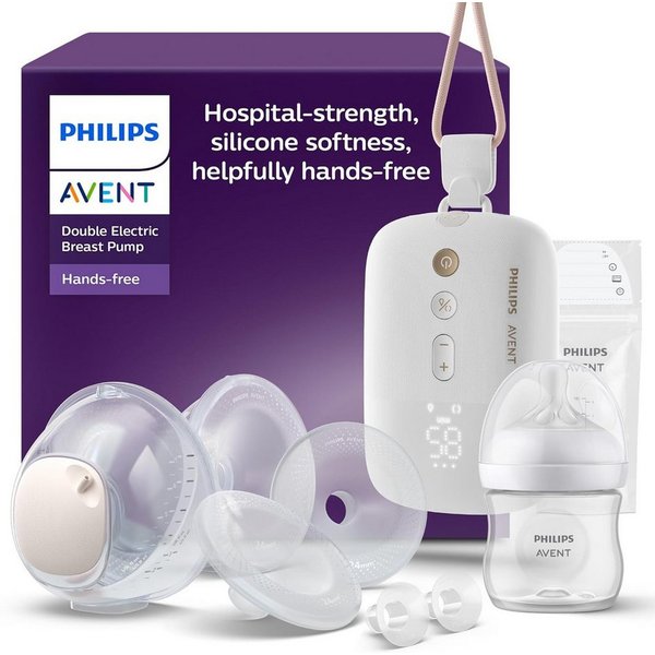 Philips AVENT Elektrische Doppelmilchpumpe Hands-free Motor in Krankenhausqualität, 2-tlg., bis zu 85 Pumpbewegungen pro Minute, 2 Auffangschalen, SCF547/11, sp
