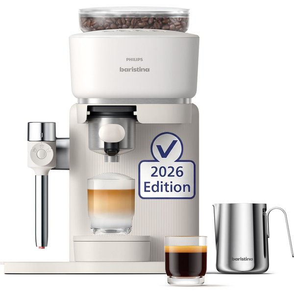PHILIPS baristina Espressomaschine Latte BAR400/00 mit Mahlwerk für ganze Bohnen und Milchschaumdüse, 3 Schaumarten, 16 bar Pumpendruck, Naturweiß/Weiß