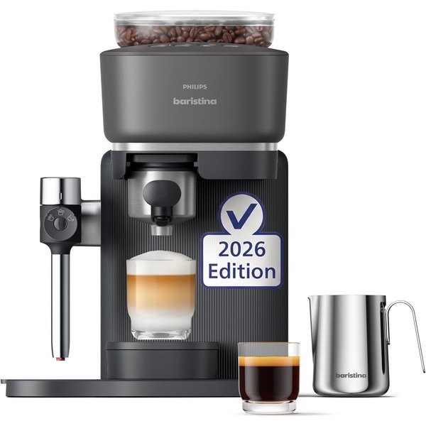 PHILIPS baristina Espressomaschine Latte BAR400/60 mit Mahlwerk für ganze Bohnen und Milchschaumdüse, 3 Schaumarten, 16 bar Pumpendruck, Schwarzgrau