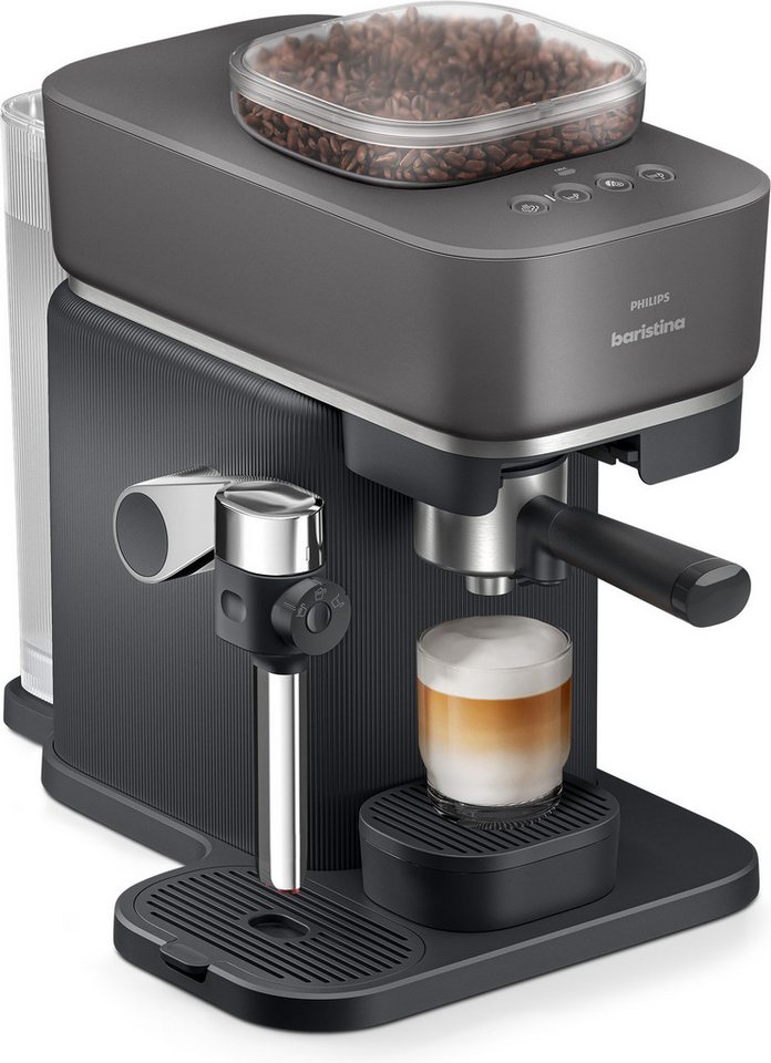 PHILIPS baristina Espressomaschine Latte BAR400/60 mit Mahlwerk für ganze Bohnen und Milchschaumdüse, 3 Schaumarten, 16 bar Pumpendruck, Schwarzgrau – Bild 2 von 5