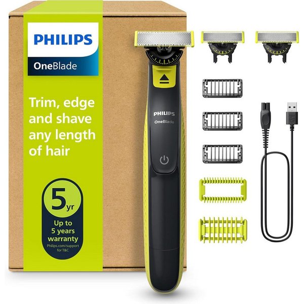 Philips Elektrorasierer OneBlade 360 Face & Body - Rasierer, Trimmer & Bodygroomer QP2824/31, Aufsätze: 5, 3x 360 Klingen, 3x Trimmaufsätze (1/3/5 mm), 2x Körpe