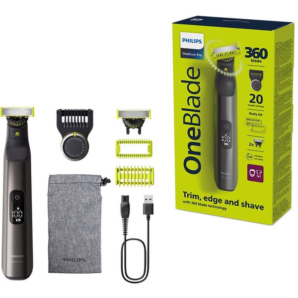 Philips Elektrorasierer OneBlade Pro 360 Face & Body QP6552/30, Aufsätze: 3, 360 Grad Klinge, 20 Längeneinstellungen, inkl. Aufbewahrungstasche