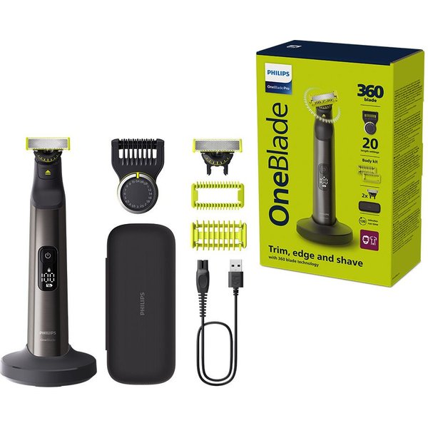 Philips Elektrorasierer OneBlade Pro 360 Face & Body QP6652/30, Aufsätze: 3, 360 Grad Klinge, 20 Längeneinstellungen, inkl. Ladestation & Reiseetui