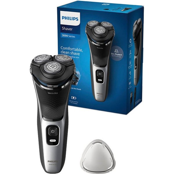 Philips Elektrorasierer Shaver Series 3000 S3143/00, Aufsätze: 1, ausklappbarer Präzisionstrimmer, 5-dimensional bewegl. Flex-Scherköpfe, Schutzkappe