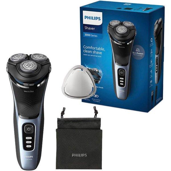 Philips Elektrorasierer Shaver Series 3000 S3243/12, Aufsätze: 1, ausklappbarer Präzisionstrimmer, 5-dimensional bewegl. Flex-Scherköpfe, Schutzkappe und Tasche