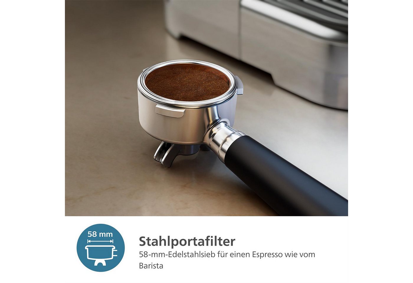 Philips Espressomaschine PSA3218/01 Barista Brew, halbautomatisch, mit 250-g-Bohnenbehälter, Korbfilter, Siebträger und Milchkanne aus Edelstahl, Silber – Bild 3 von 5