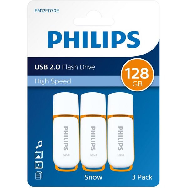 Philips FM12FD70E/00 USB-Stick (USB 2.0, Lesegeschwindigkeit 23,00 MB/s, 128 GB USB-Stick, Sunrise Orange, 3er-Pack)