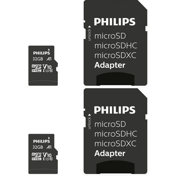 Philips FM32MP45D/00 Micro SD-Karte (USB 3.0, Lesegeschwindigkeit 80,00 MB/s, 2x 32 GB micro SD-Karte, Adapter)