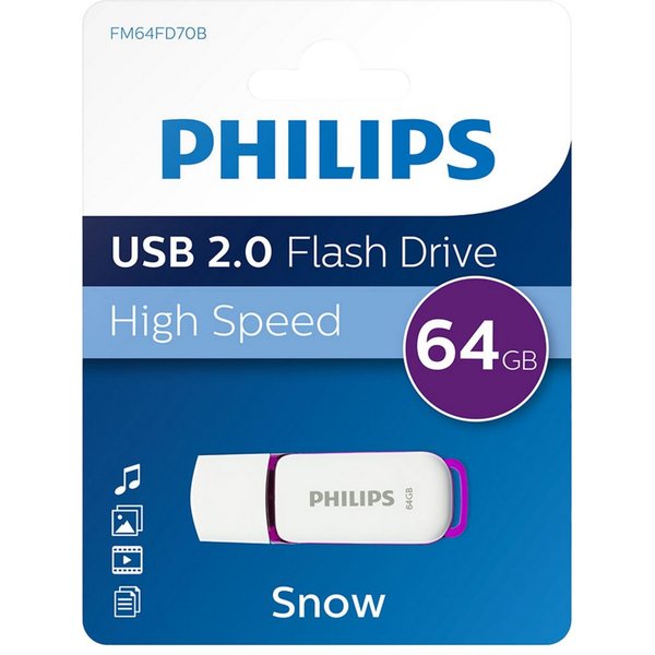 Philips FM64FD70B/00 USB-Stick (USB 2.0, Lesegeschwindigkeit 80,00 MB/s, Snow Edition Magic Purple®, 64 GB, USB 2.0, 1er Pack)
