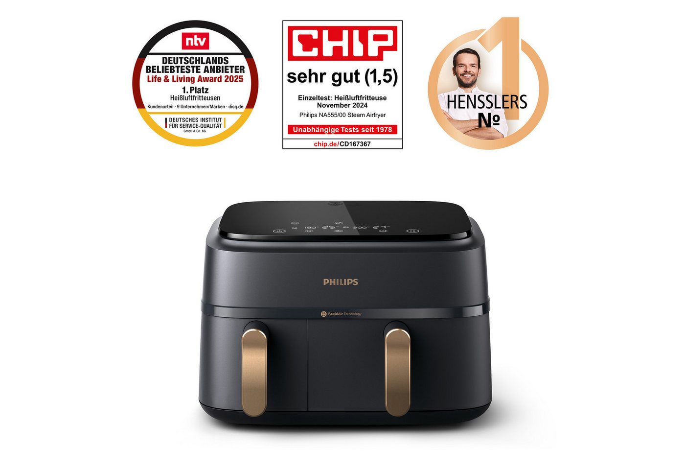 Philips Heißluftfritteuse 3000 Series NA352/00, Dual Basket Airfryer mit 9L Kapazität (3L+6L), 2750 W, RapidAir Technologie und 12 Kochfunktionen, Schwarz – Bild 2 von 5