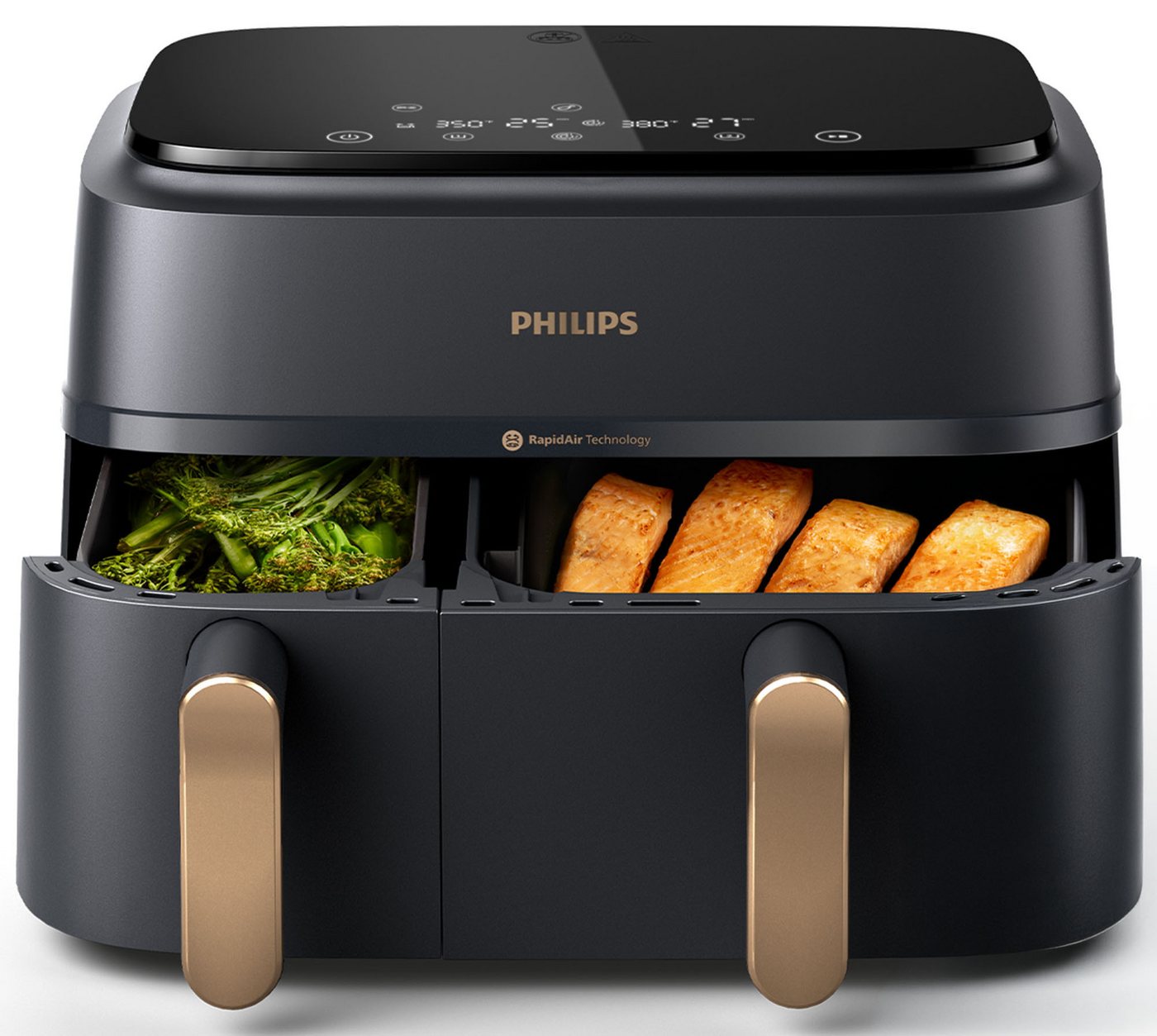 Philips Heißluftfritteuse 3000 Series NA352/00, Dual Basket Airfryer mit 9L Kapazität (3L+6L), 2750 W, RapidAir Technologie und 12 Kochfunktionen, Schwarz – Bild 3 von 5