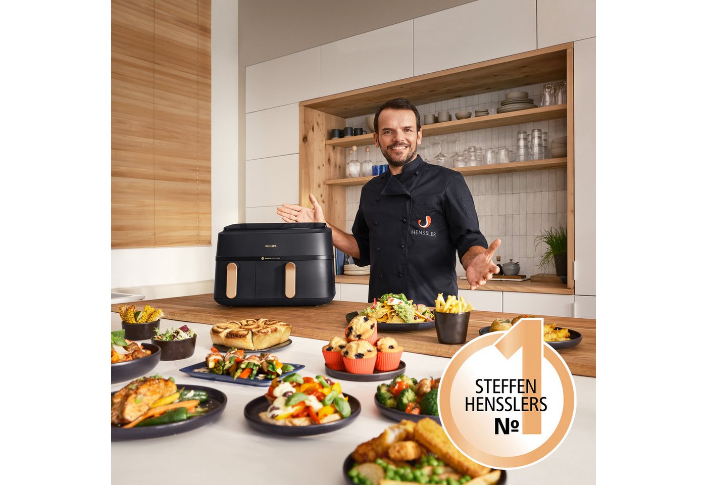 Philips Heißluftfritteuse 3000 Series NA352/00, Dual Basket Airfryer mit 9L Kapazität (3L+6L), 2750 W, RapidAir Technologie und 12 Kochfunktionen, Schwarz – Bild 5 von 5