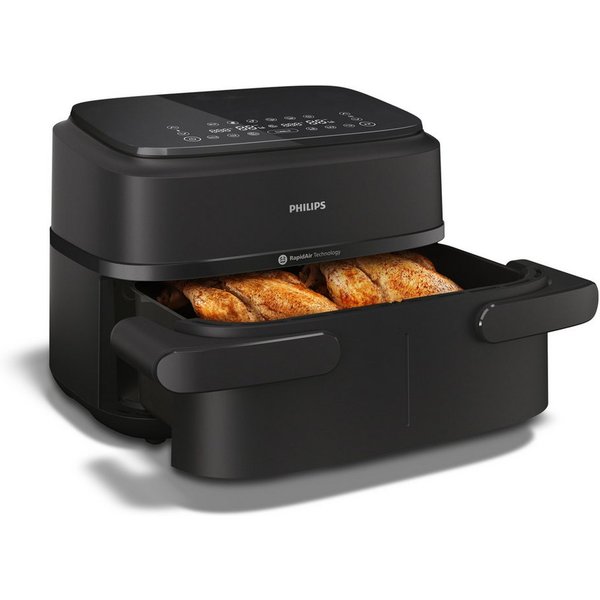 Philips Heißluftfritteuse Airfryer 1000 Flexible Basket NA150/00, zwei Körbe mit 7.1L, 2450 W, RapidAir Technologie und 10 Kochfunktionen, Schwarz