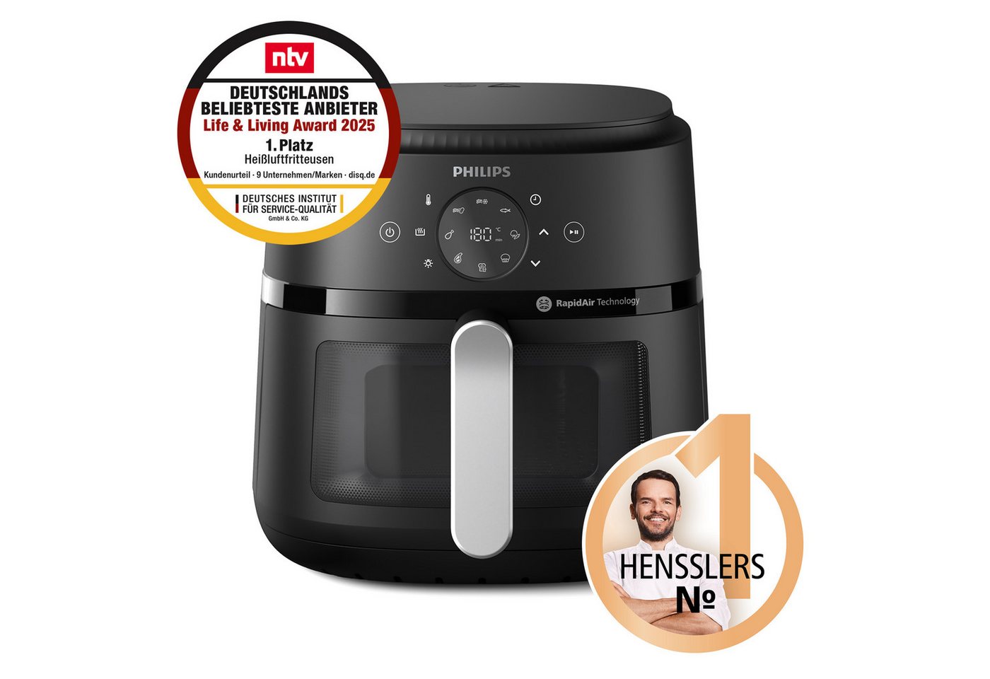 Philips Heißluftfritteuse Airfryer 2000 NA231/00, mit 6.2L, Sichtfenster, 1700 W, RapidAir Technologie und 13 Kochfunktionen, Schwarz/Silber – Bild 2 von 5