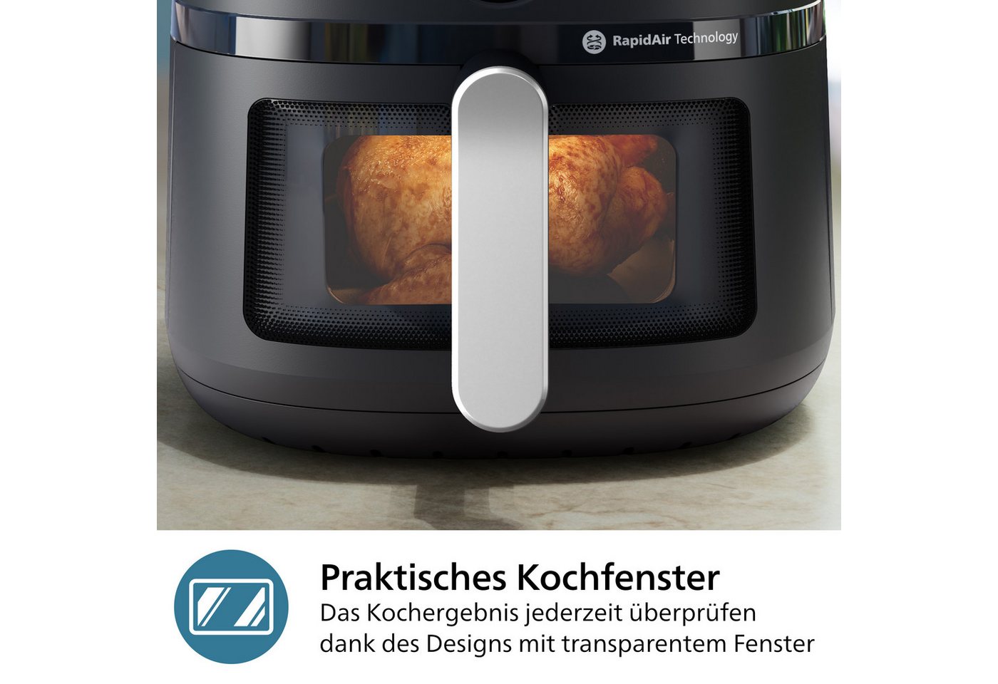 Philips Heißluftfritteuse Airfryer 2000 NA231/00, mit 6.2L, Sichtfenster, 1700 W, RapidAir Technologie und 13 Kochfunktionen, Schwarz/Silber – Bild 5 von 5
